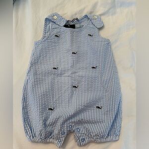 Vineyard Vines Blue and White Striped Seersucker Baby Romper